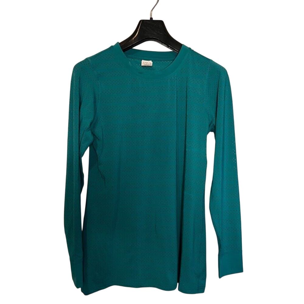 Zyia Active Womens Base Layer Top Green Perforated Long Sleeve Crew SMALL